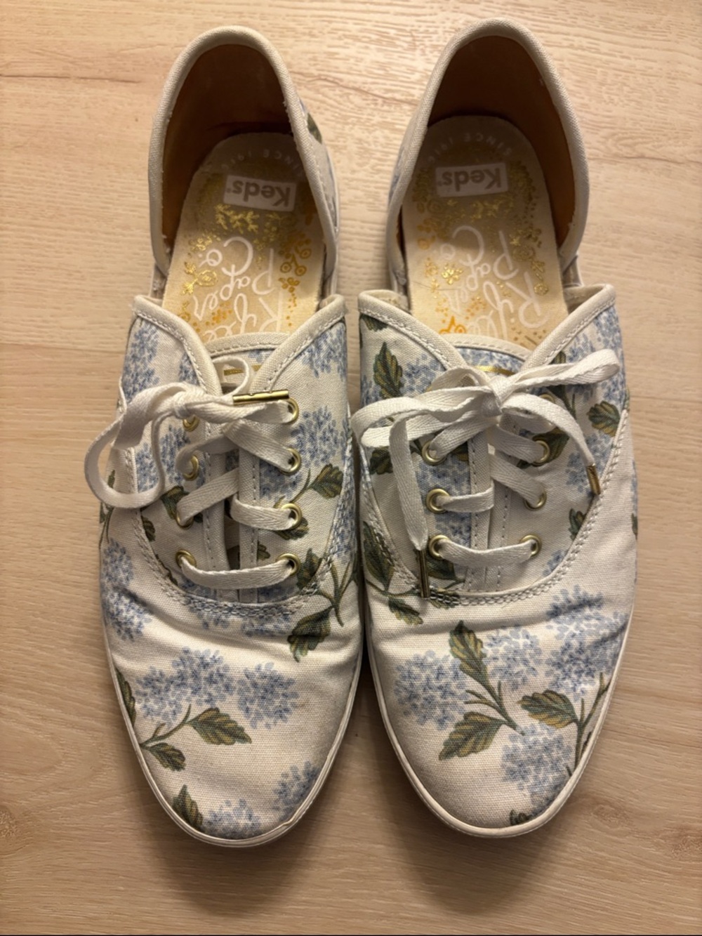 Keds Rifle Paper Floral Canvas Lace-Up Sneakers - Light Blue Hydrangea - Picture 2 of 2
